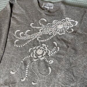 Vintage Le Pull-Over Wool Sweater Womens Large Gray Beaded Sequin Top Shirt Glam